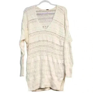 Free People Tunic Sweater Blouse Size Small Ivory Open Knit Boho Oversized Cozy
